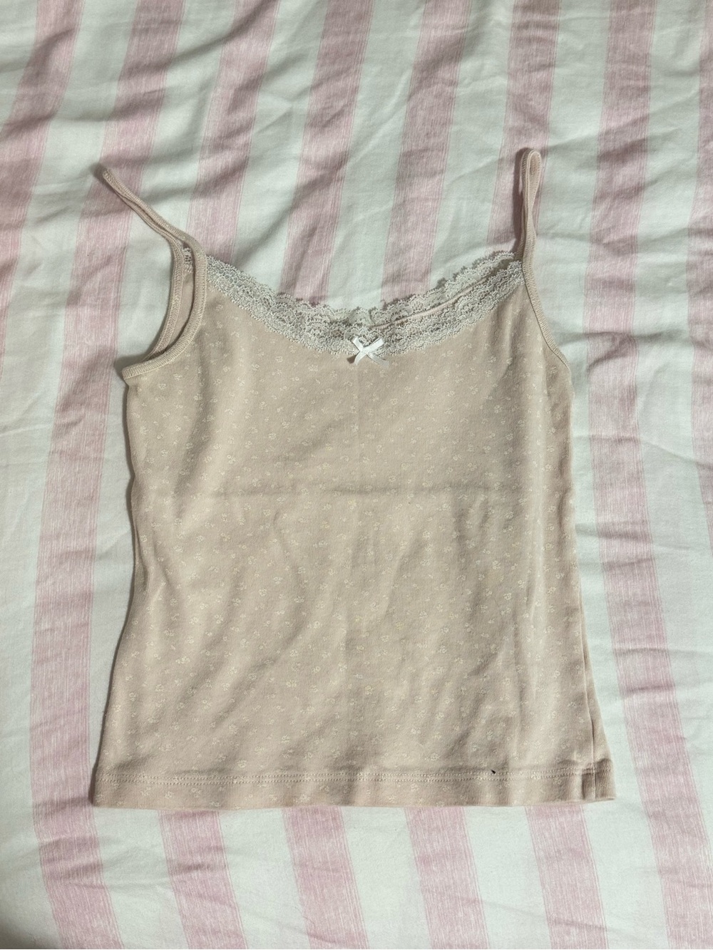 Brandy Melville Beige Pink Lace-Trim Camisole